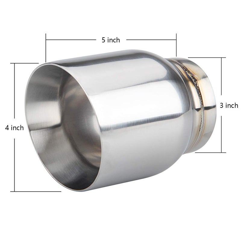 LCGP 3" Inlet Universal Exhaust Tip, 4" Outlet - 5" Long, Stainless Steel Double Wall Angle Cut - Image 2